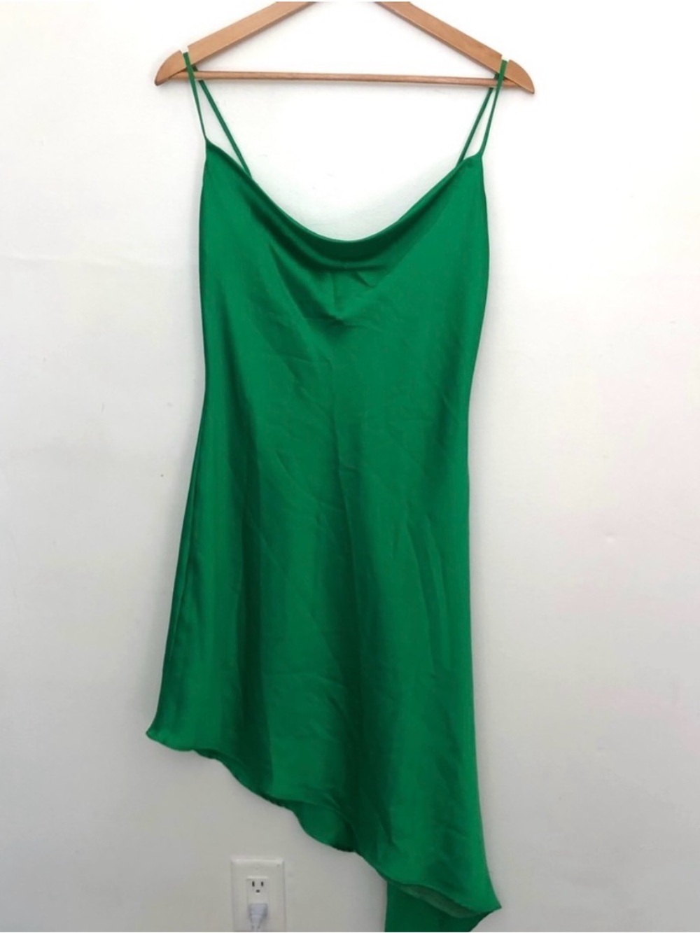 Bacio Green Satin Cowl Neck Slip Tank Dress Sz M